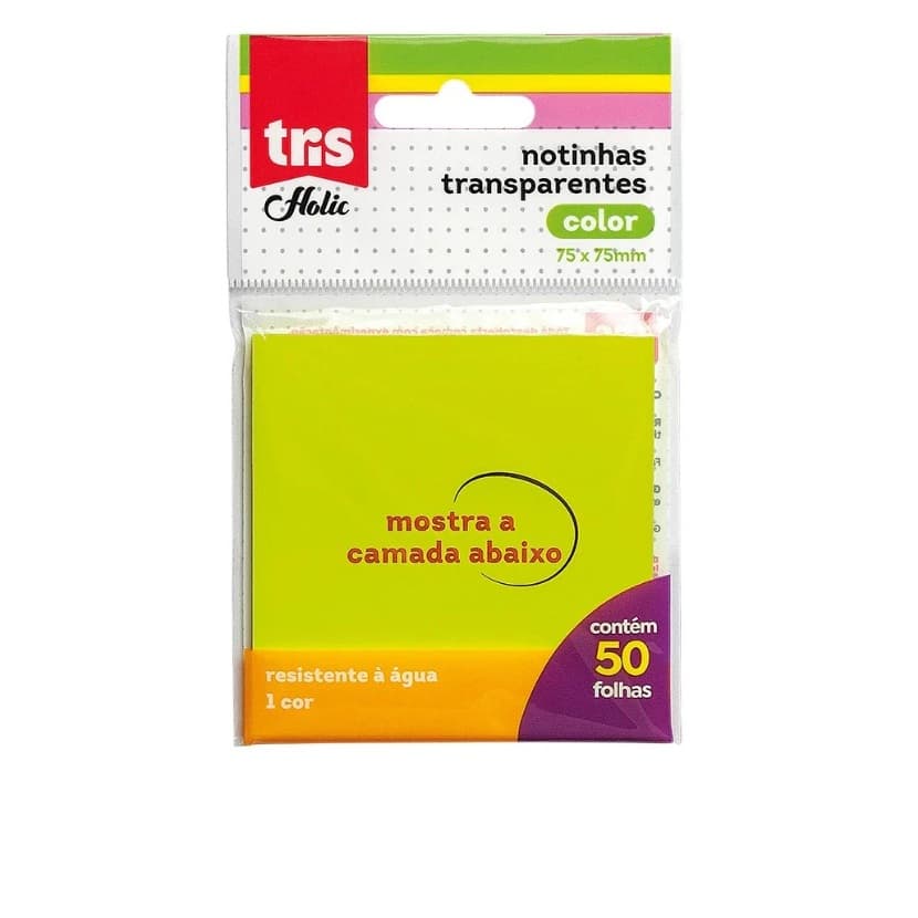 Post- it Notas Autoadesivas Transparente Holic, 1 Bloco x 50 Folhas - Tris