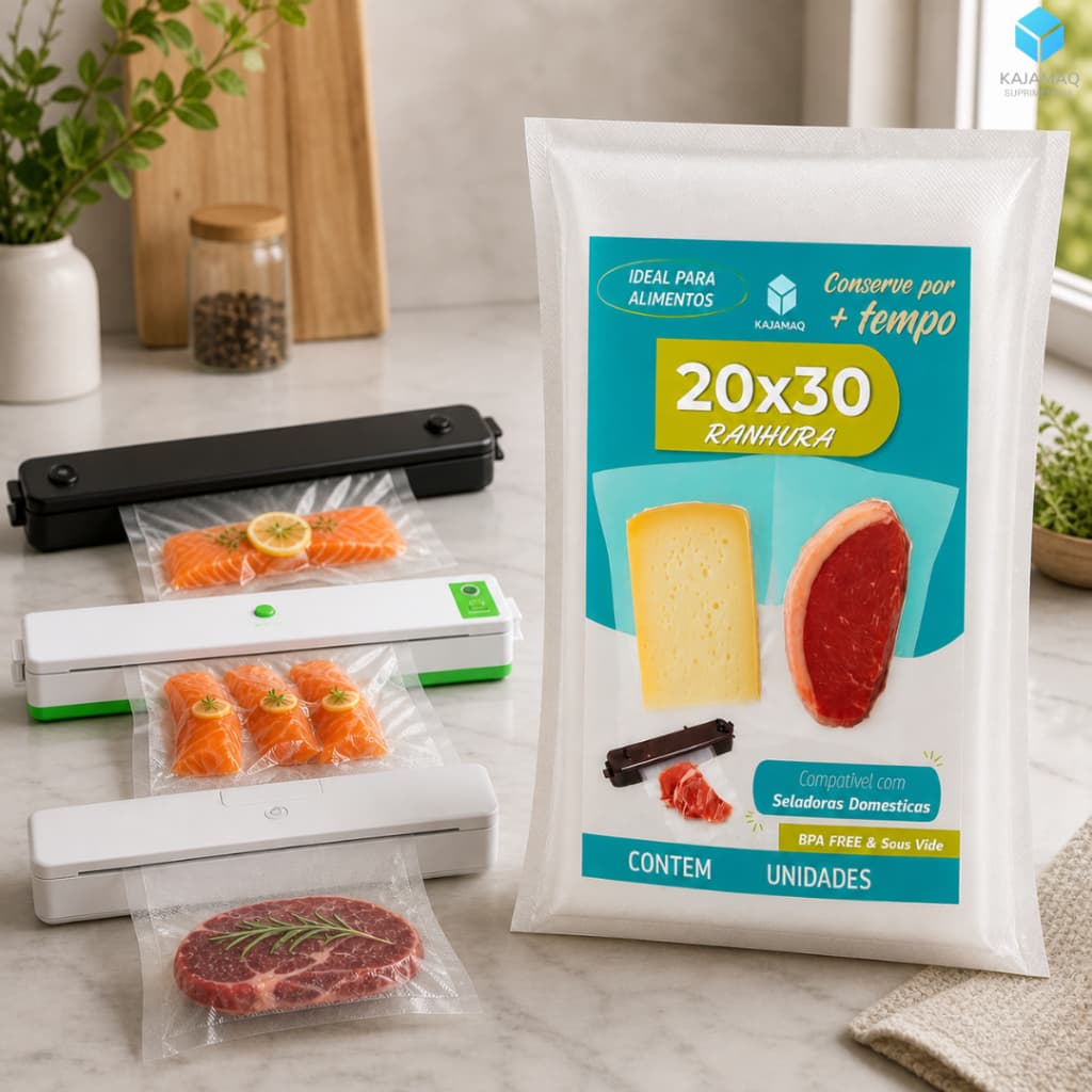 Kit 20x30 Embalagem Ranhura Saco Gofrado Seladora Domestica Conservar Alimentos A Vácuo Freezer