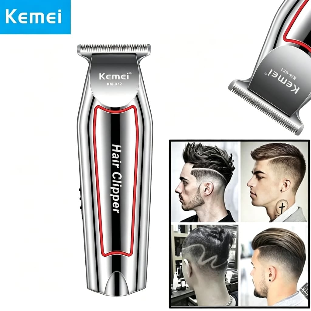Máquina de Cortar Cabelo e Barba Profissional Recarregável com Pezinho para Acabamento Kemei KM-032