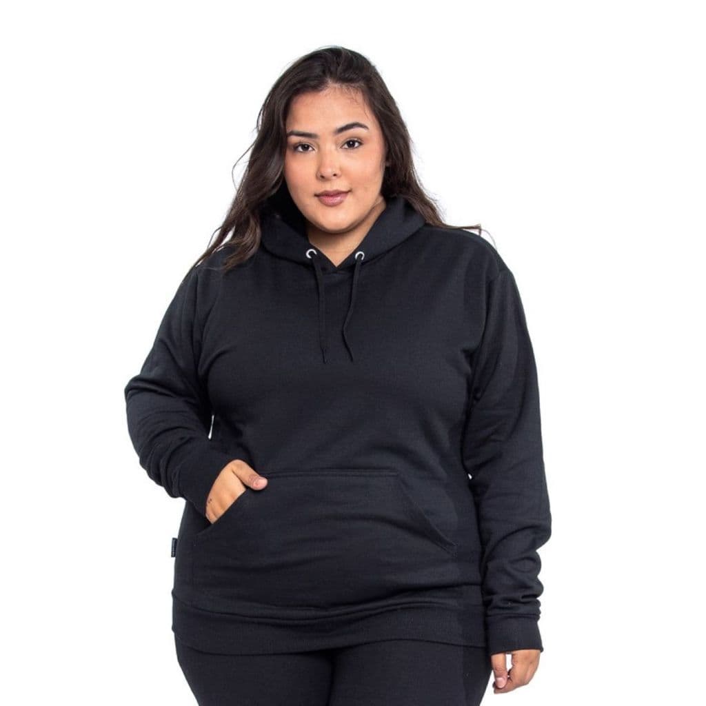 Blusa Moletom Canguru Plus Size Masculino Feminino Bolso Frontal Liso Básico Frio Macio Algodão