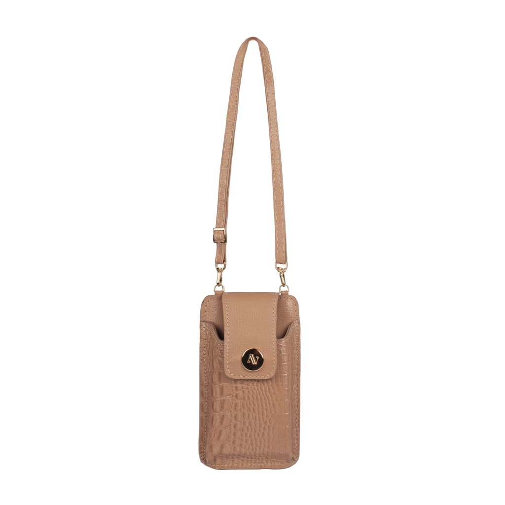 Bolsa porta celular feminina em couro croco Luna