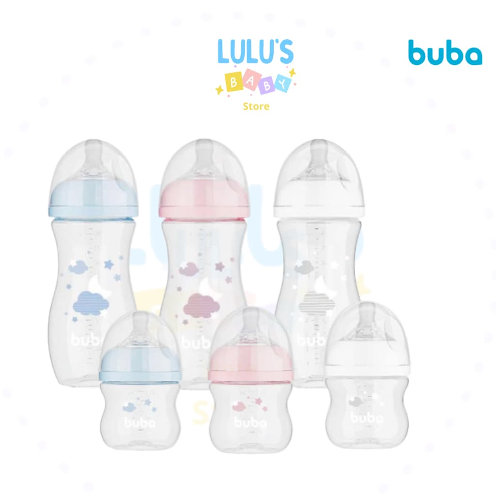 Kit Mamadeiras Buba Easy Flow 120ml + 330ml Anticólica Bico Silicone UltraSoft Rosa Branco e Azul