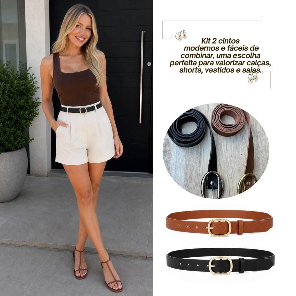 Kit 2 Cintos Feminino Social Casual Moda Elegante