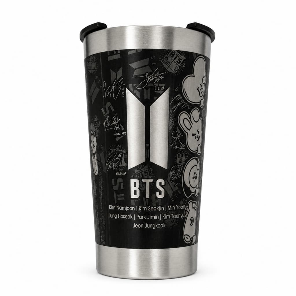 Copo Térmico Personalizado | 473ml | Gravação a Laser 360 Grau, Banda Bts