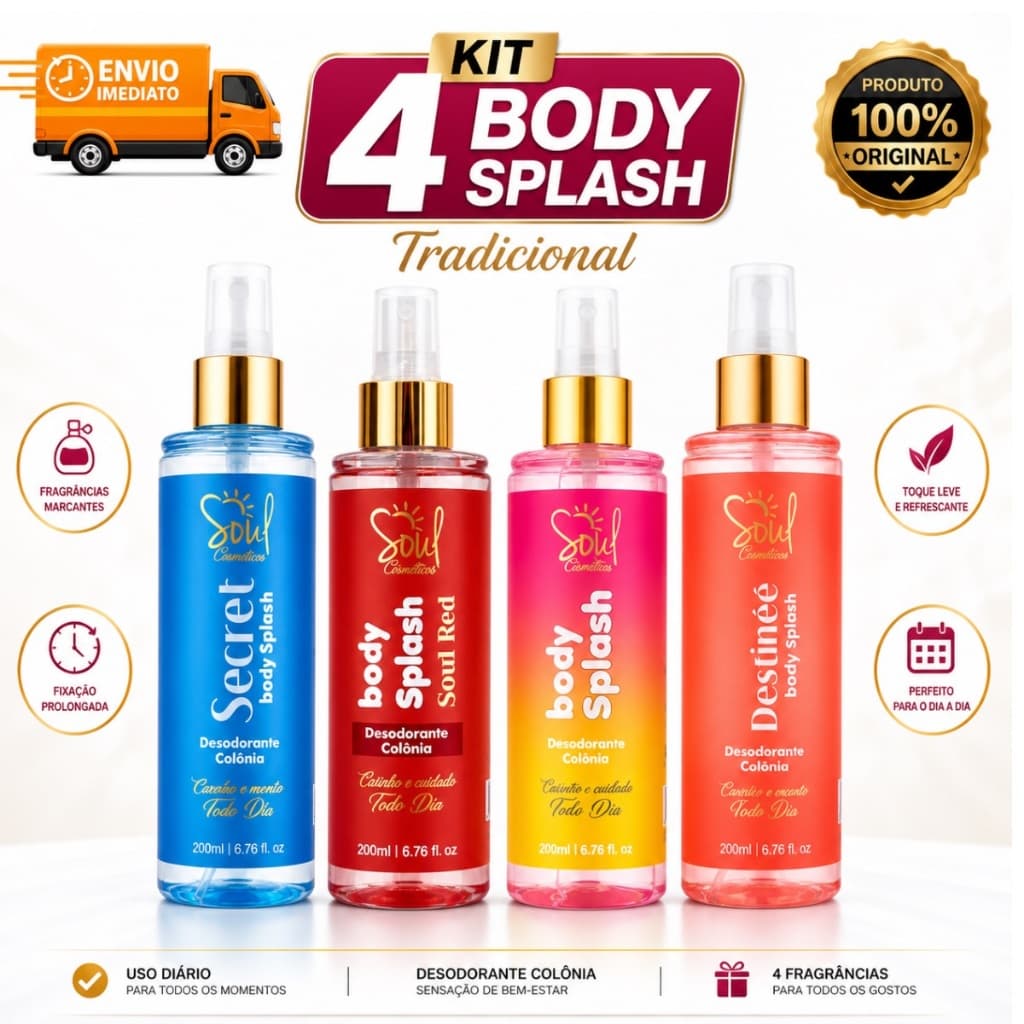 KIT 4 BODY SPLASH FEMININO, 200 ML DESODORANTE ,COLONIA , FRAGRANCIA, ORIGINAL , BODY ESPLASH  VIRGINIA ENVIO IMEDIATO