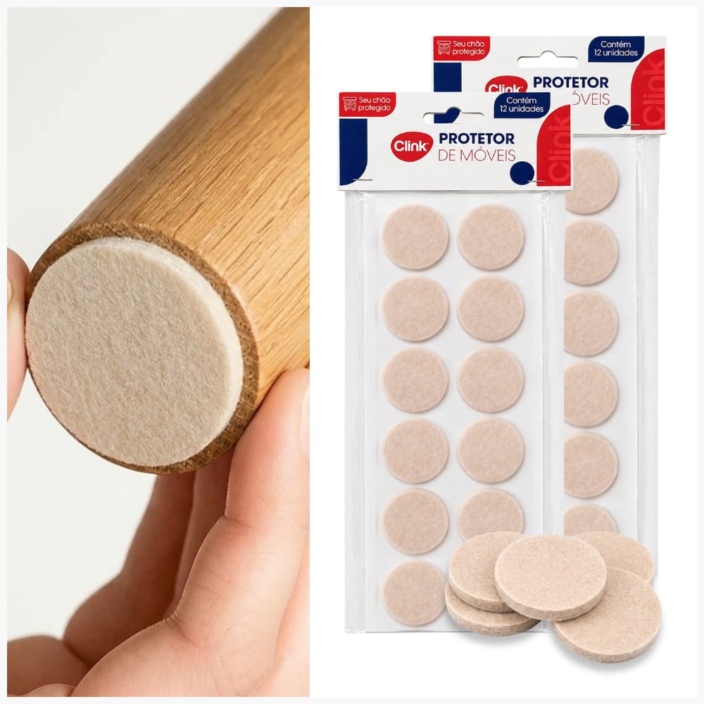 Feltro Protetor Redondo 4cm Adesivo 24pçs Pé de Cadeira Mesa Sofá Móveis Segurança Risco em Pisos