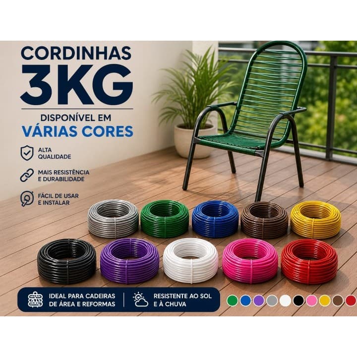 3kg Cordinha de cadeira de area fio espaguete flexivel plastico reforçada envio imediato