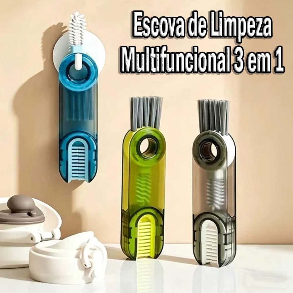 Escova Limpeza 3 Em 1 Garrafa Copos Mamadeira Uso Multifuncional Rotativa 360 Graus