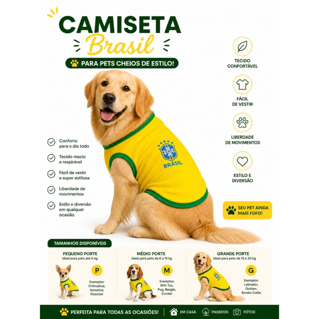 Roupa casaco fantasia Para Pet  Brasil Copa Do Mundo Cachorro E Gato