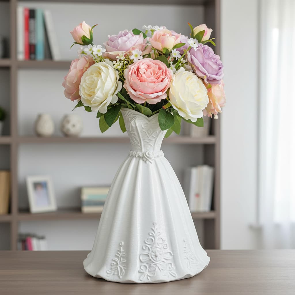 Vaso Decorativo Vestido de Noiva Branco Fosco com Detalhes em Relevo para Arranjos em 3 Tamanhos