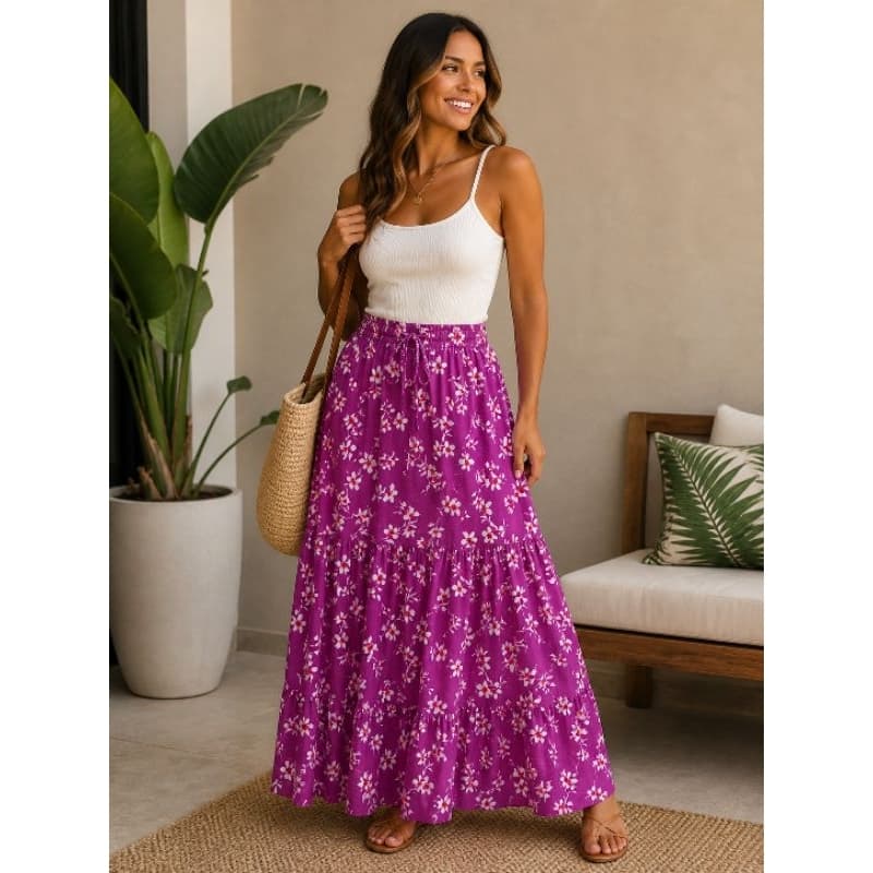 Saia longa feminina floral