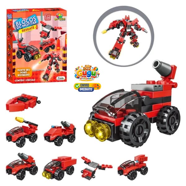 Brinquedo Blocos De Montar Transforma Caminhão Construção Super Robô e Caminnhão Resgate Super Robô