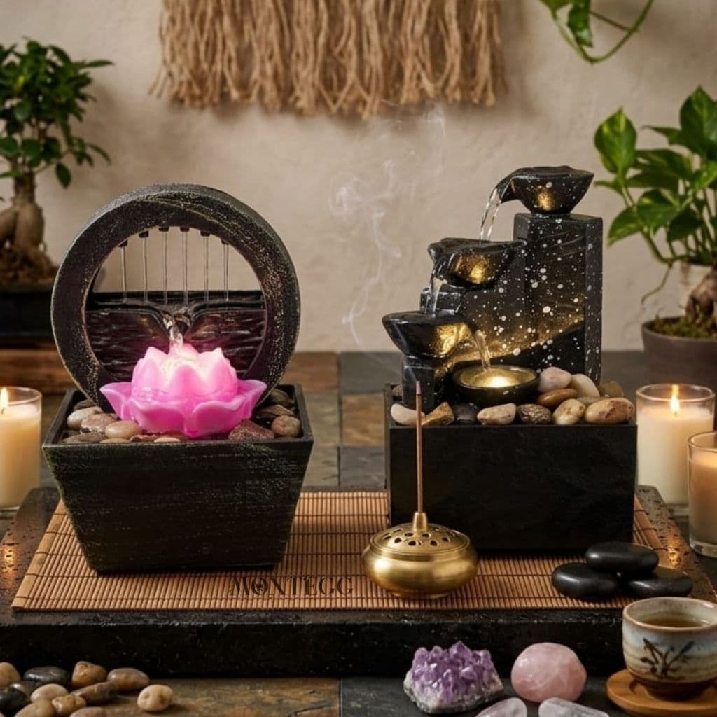 Fonte de Agua Cascata Zen Decorativa Bivolt Jardim Feng Shui Enfeite Fonte De Mesa Agua Cascata