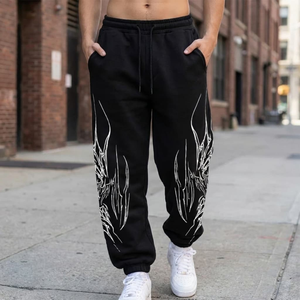 Calça Streetwear Unissex Dark Gothic Estampa Hip Hop Minimalista Rock/Punk Inverno