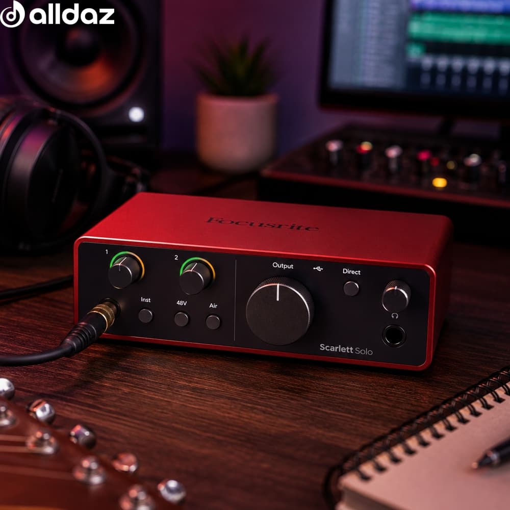 Interface de Áudio Focusrite Scarlett Solo 4ªTH Gen USB Profissional Gravação Estúdio