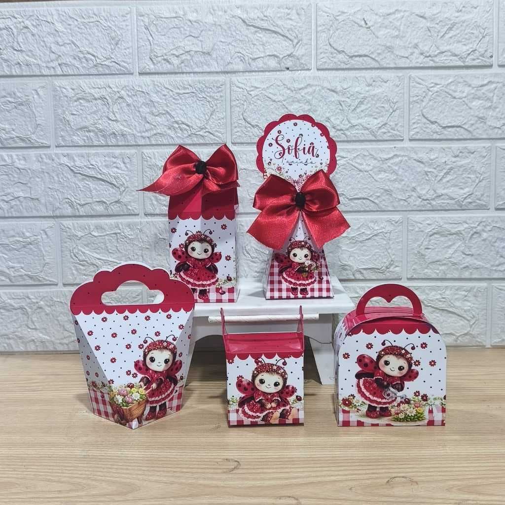 Kit Personalizados caixinhas Joaninha   Lembrancinhas aniversário-Festa PEGUE E MONTE