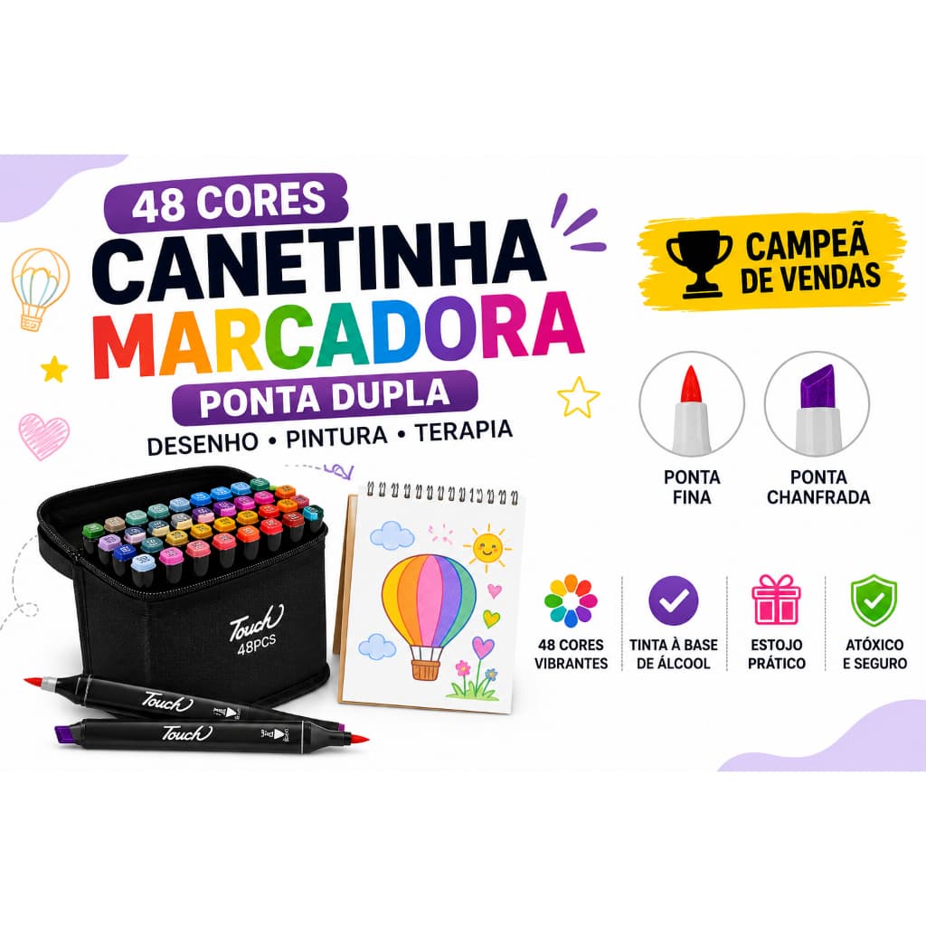 PRONTA ENTREGA-48 Canetinha Marcadora Ponta Dupla para desenho PINTURA TERAPIA