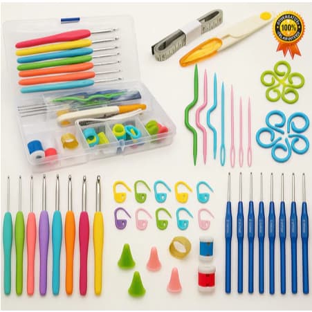 Kit Crochê Completo 53 Peças Para Fazer Amigurumi Agulhas Cabo Soft Tesoura Acessórios Lar das Fitas