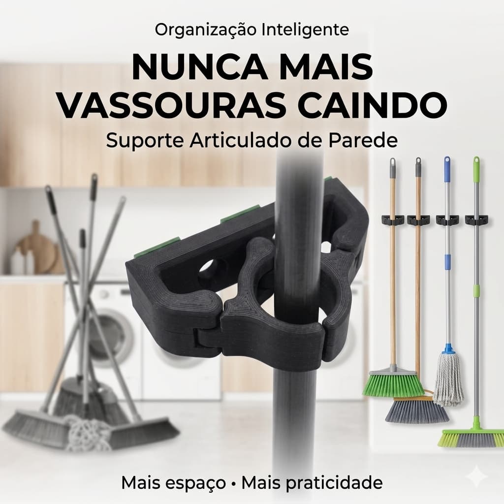 Suporte Articulado Vassoura Rodo Pá Parede Organizador Lavanderia Cozinha Multiuso
