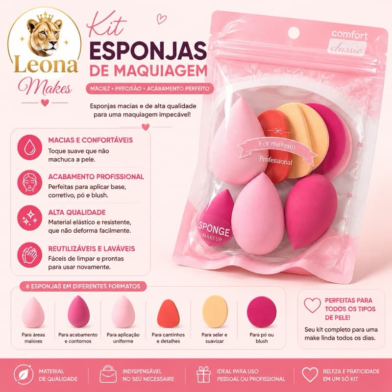 Kit Esponjas de Maquiagem Profissional