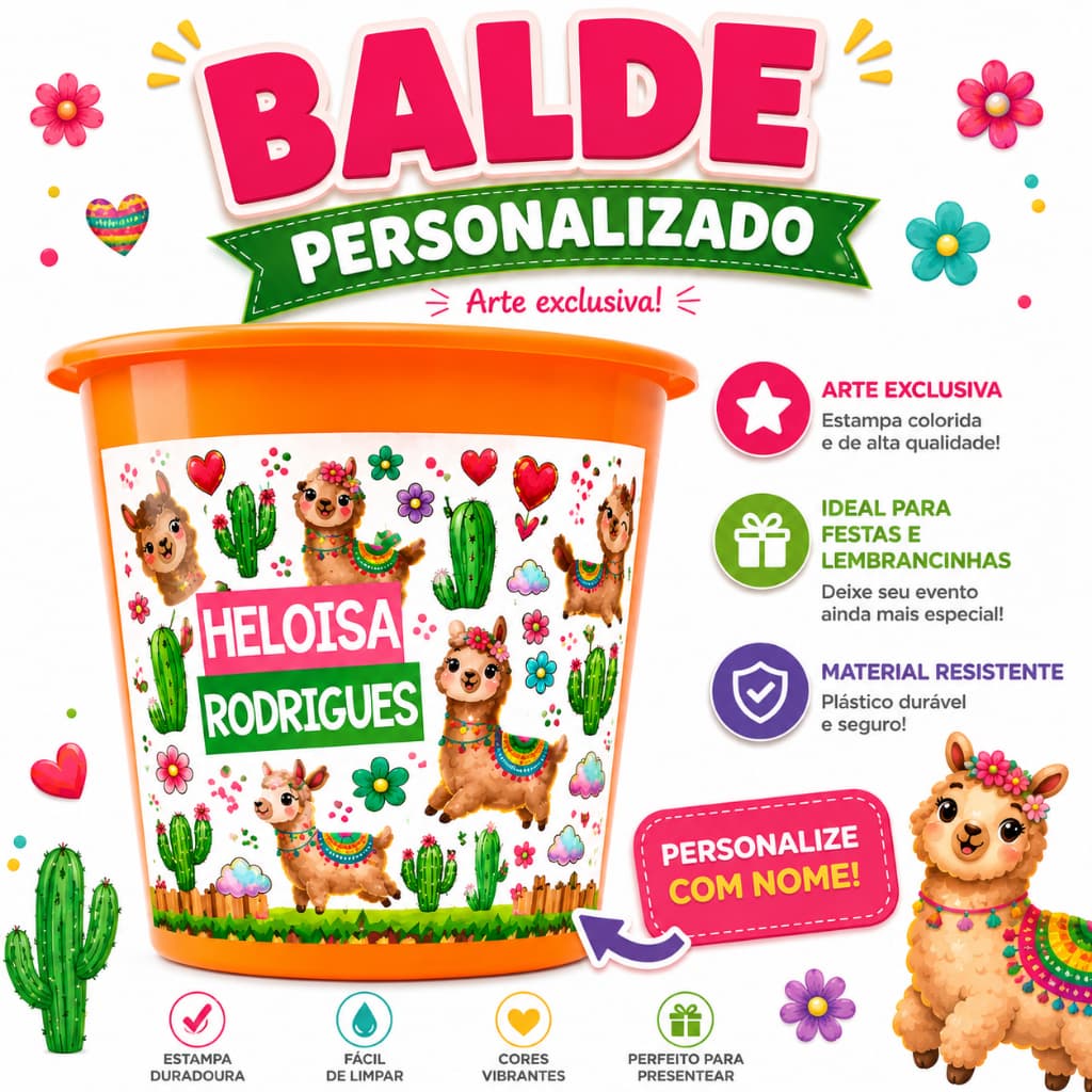 Kit 40 Rótulo Adesivo Personalizado para Balde|Copo Long Drik,  Infantil  Aniversário, Lembrancinhas .Tema lhama