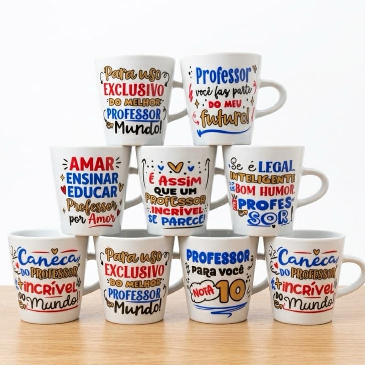 jogo Canecas 120ml Professor Xícaras Chá Café Porcelana Personalizada Professor Conjunto Elegante Presente louça