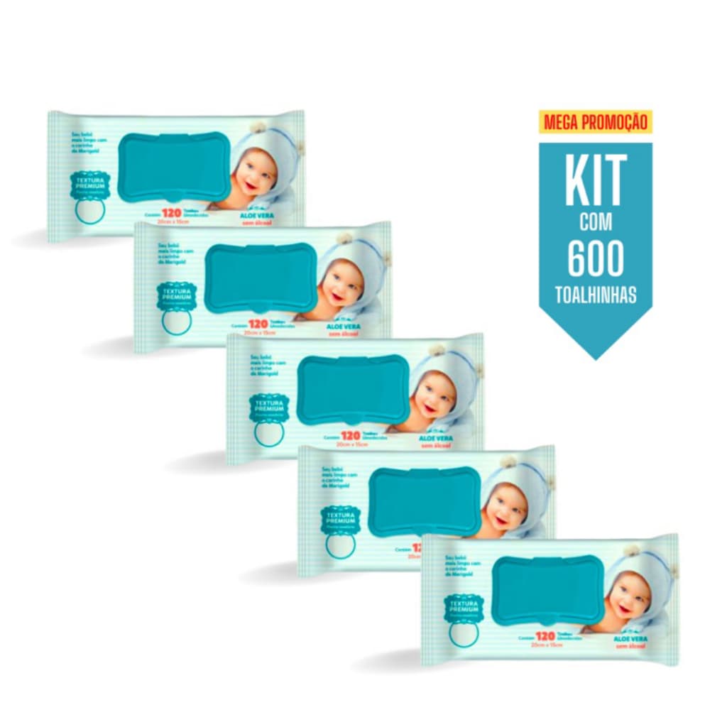 Kit 6 Lenços Umedecidos Marigold Baby 720 Unidades - Camomila Rosa Azul Ou RN - Atacado Tampa Flip Top