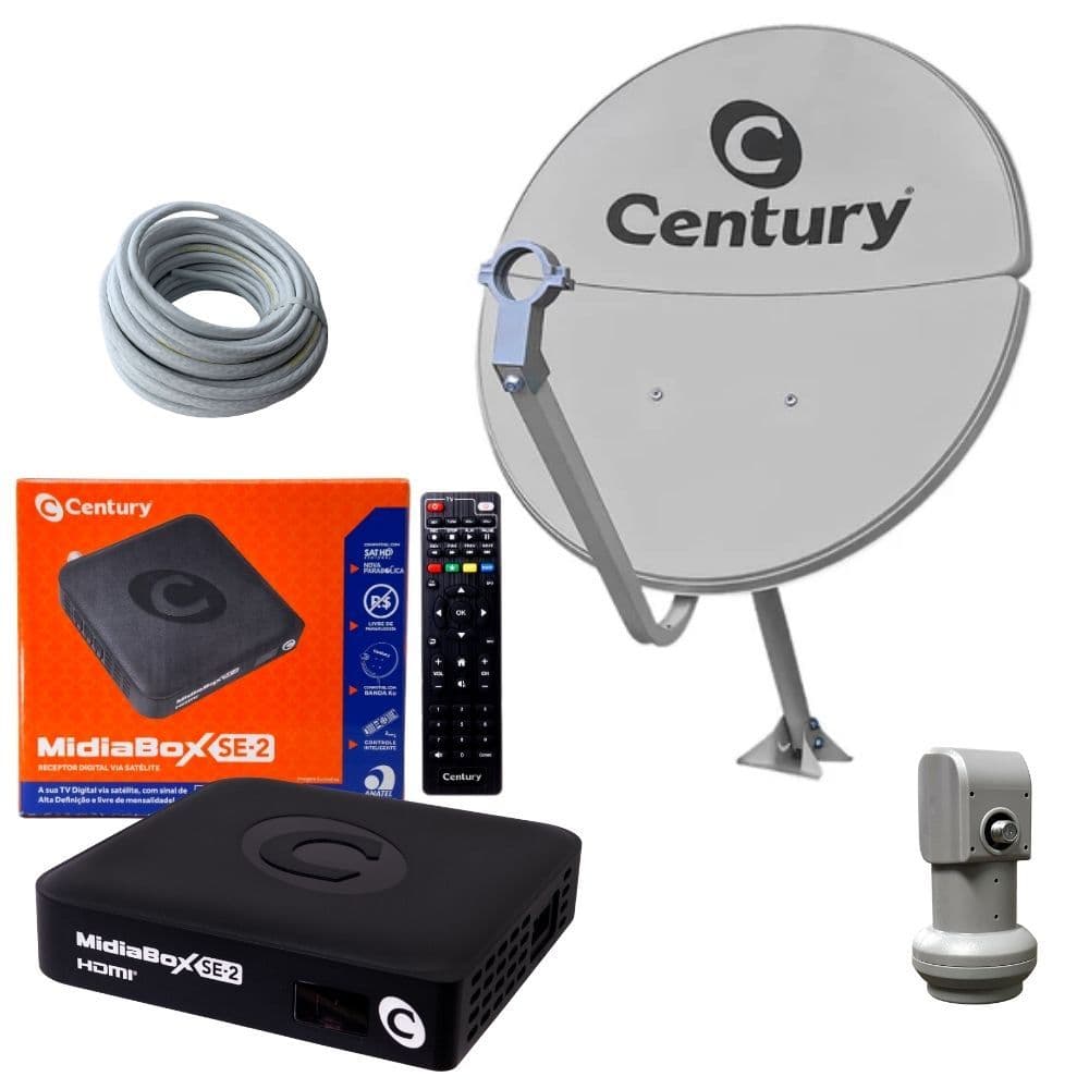 Antena Parabólica 60cm Banda Ku 5g c /Midiabox SE2 Century lnb e cabo