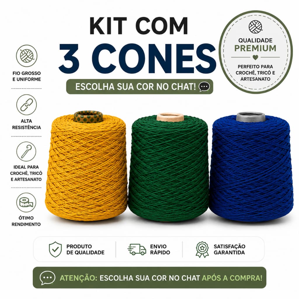 Kit 3 Barbantes de 1Kg Para Crochê e Artesanato / Não Desbota, Não Mancha – Escolha as Cores no Chat