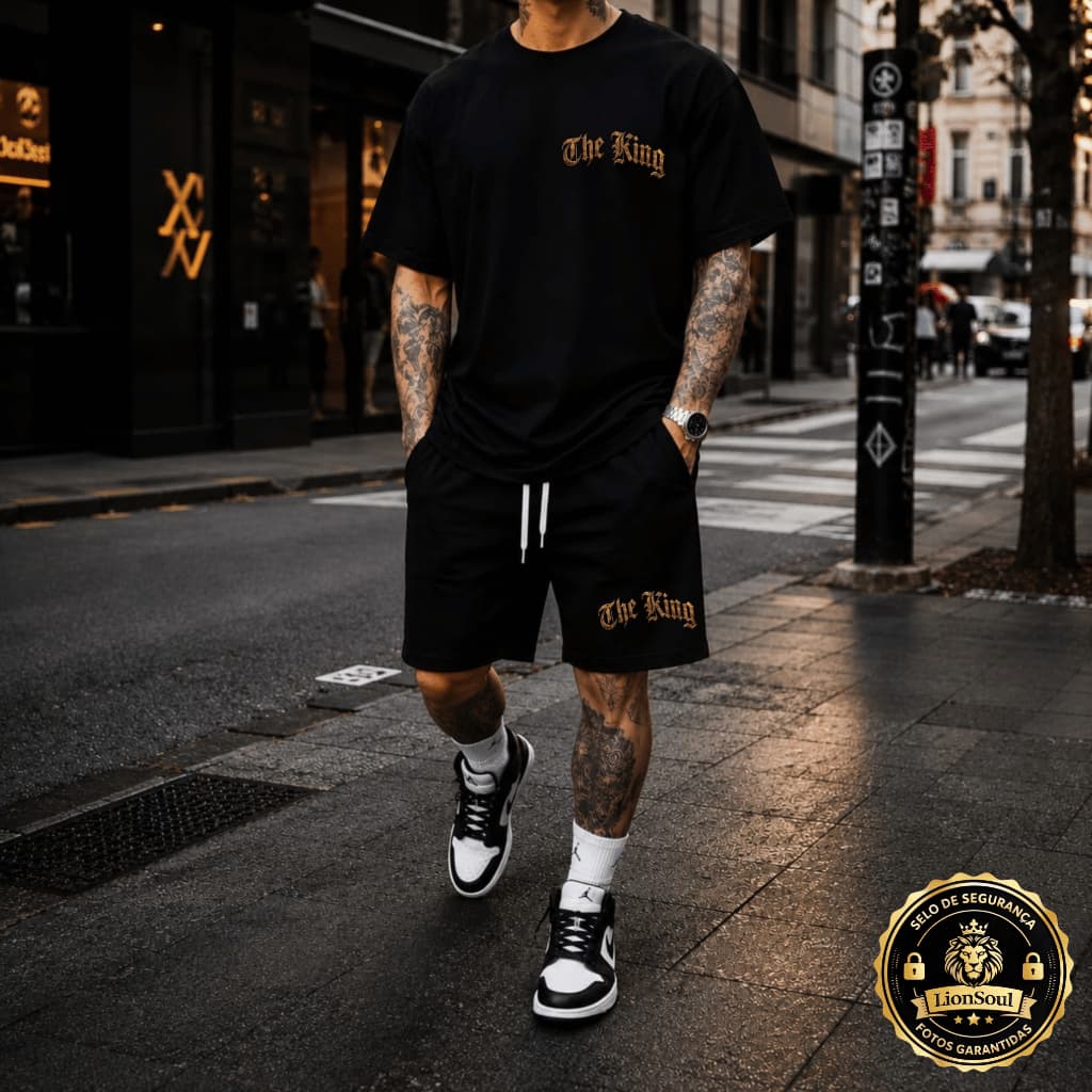 Kit Camisa Short conjunto The King Camiseta + Bermuda Masculina Streetewear
