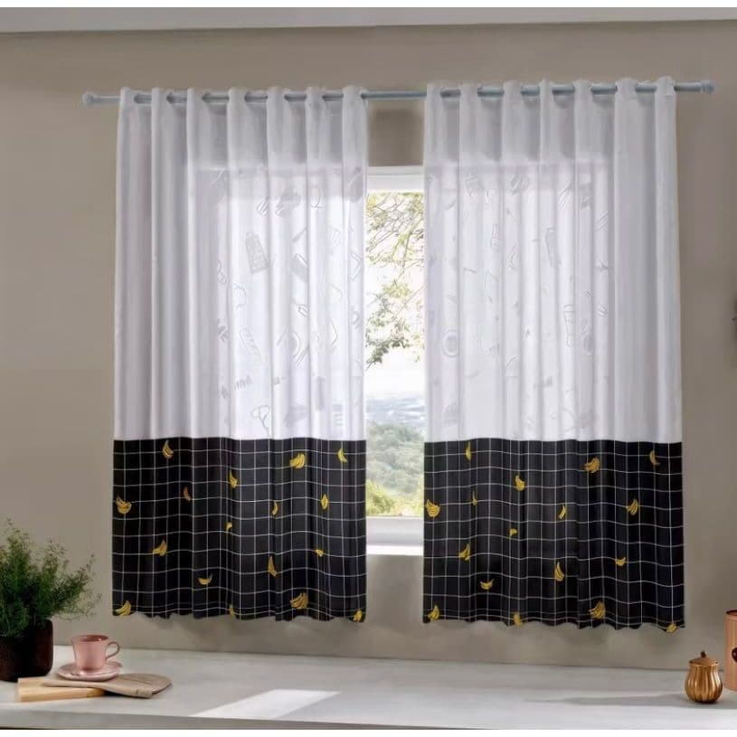 Cortina Cozinha Estampada 2,20x1,45 Ideal Para Varão de 1.5m