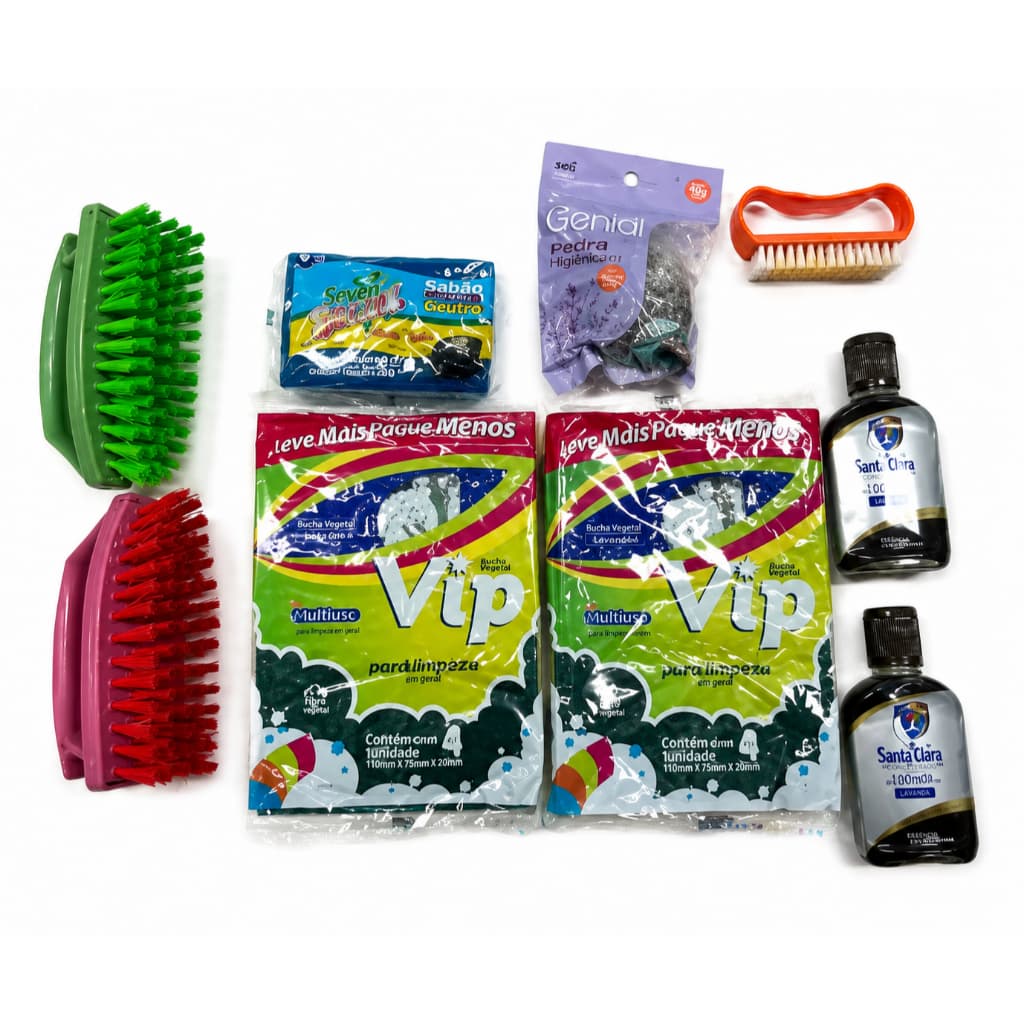 Kit Limpeza 9 Peças Vassoura + Óleo De Peroba + Esponja Inox + Escova De Lavar Roupa