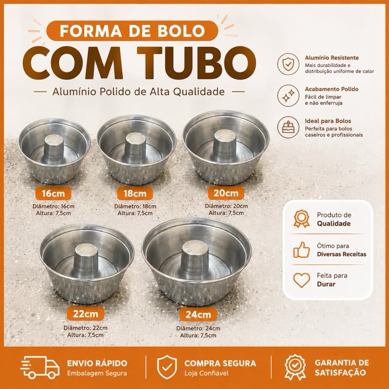 Forma de Bolo 16,18,20,22 e 24cm Com Furo Central Ideal Para Bolos Pudim