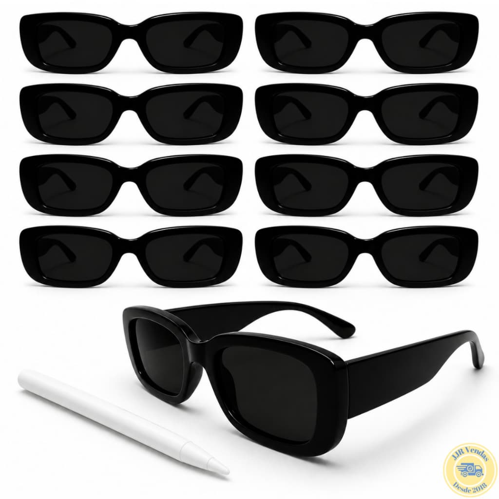Kit 10 Oculos Vintage Retro Preto Liso + Caneta Giz Festa
