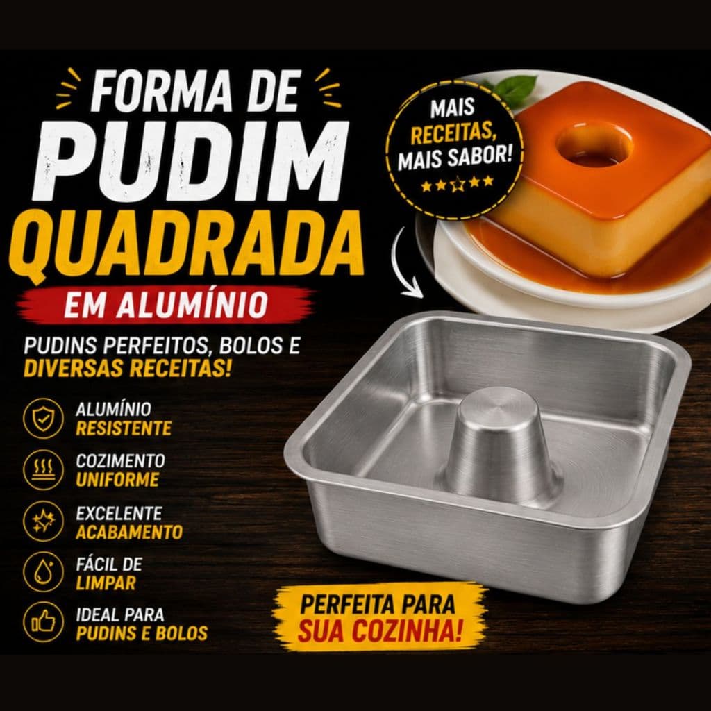 Forma De Pudim Quadrada Alumínio 20 e 25cm