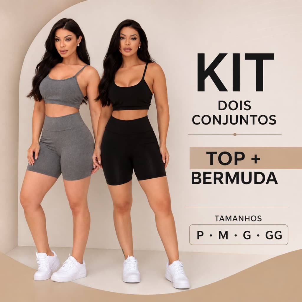 Kit 2 Conjuntos De Academia Fitness Feminino Short E Top Cropped Zero Transparência Cinza E Preto