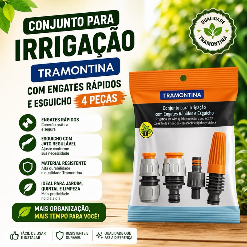 Conjunto para Irrigação Tramontina com Engates Rápidos e Esguicho 4 Peças