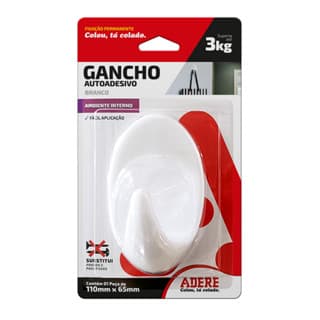 Gancho Adesivo de Parede Branco Suporta 3kg Sem Furo Cabide Dupla Face Organizador