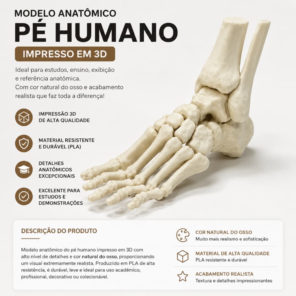Modelo Anatômico Pé Humano 3D Realista | Cor Natural do Osso | Alta Qualidade