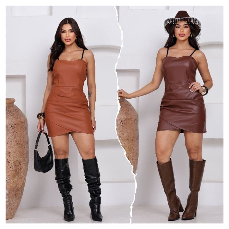 vestido curto no tecido couro elegante sofisticado tamanho M-G