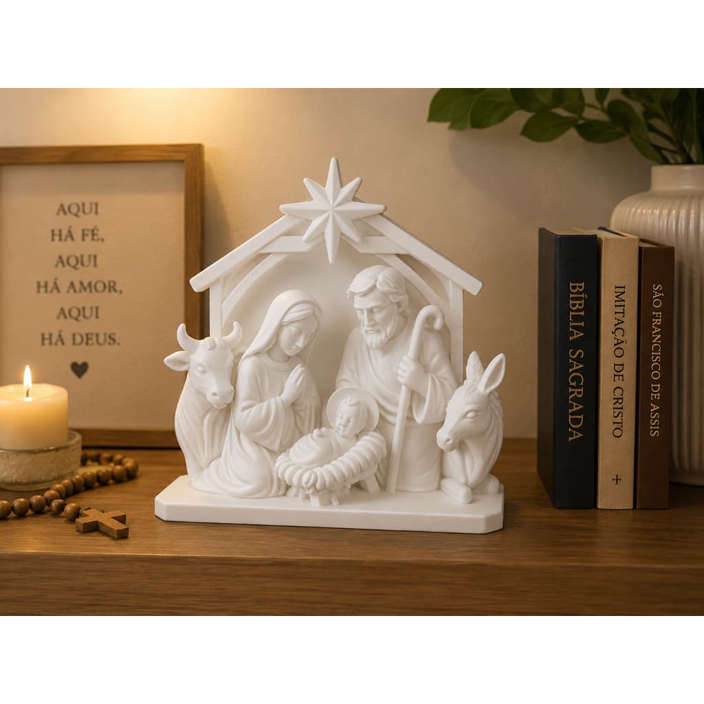 Presépio Decorativo Sagrada Família Off White Decoração Religiosa