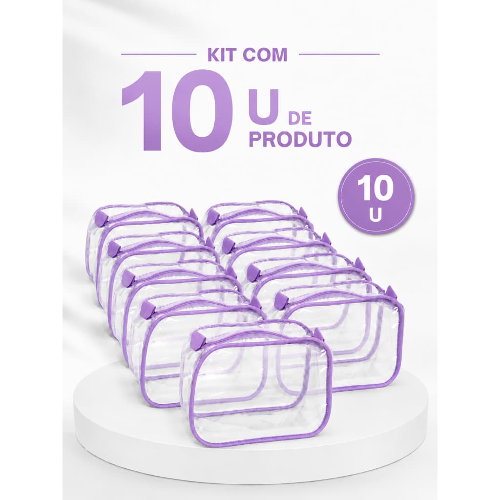 kit 10 MINI necessaire transparente e lilas para viagem 15x12x7, maquiagem ,esmalte ,(remédios)