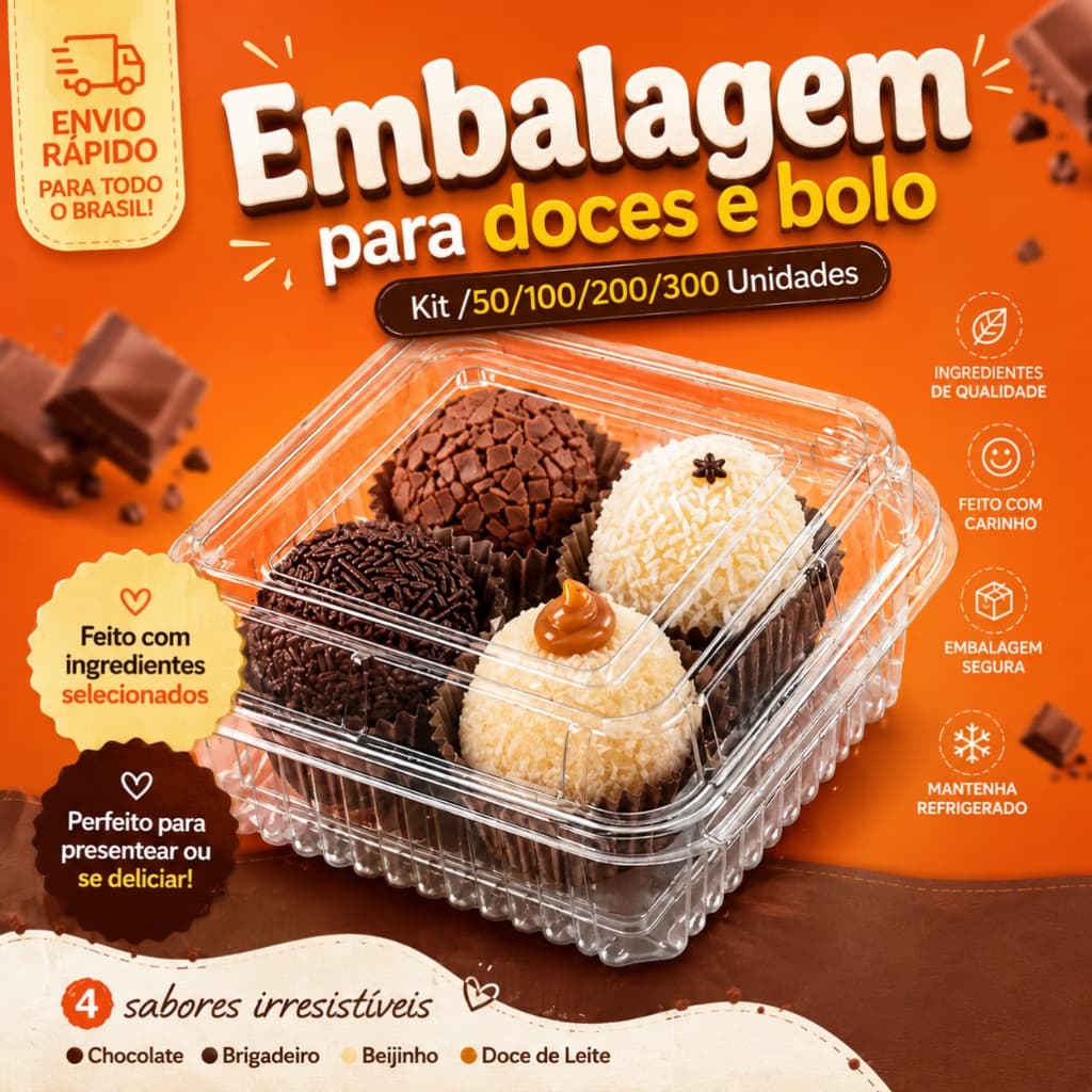 Kit 50/100/200/300 Embalagem 200ml Doce Bolo No Pote Brigadeiro Pote Quadrada Transparente Sobremesa