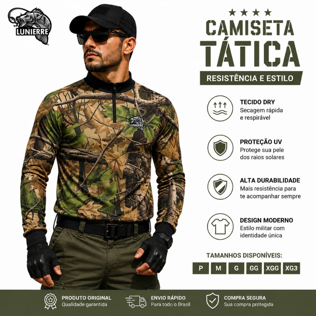 Camisa de Pesca e Caça Camuflada com Protecao UV