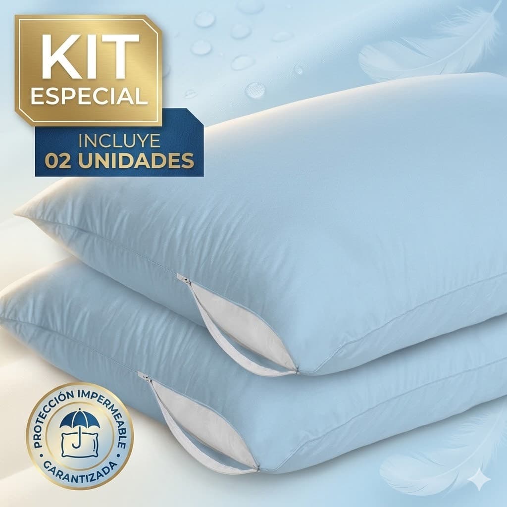 Kit 2 Capas Protetoras para Travesseiro Azul/Bege/Branca com Zíper Antiácaro Lavável Proteção Total