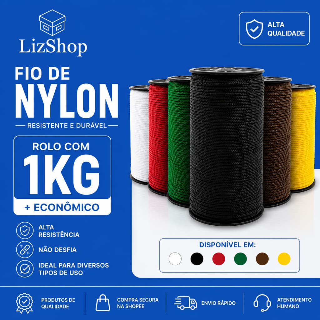 Fio de Nylon 3,5mm Trançado 1KG Alta Resistência – Diversas Cores