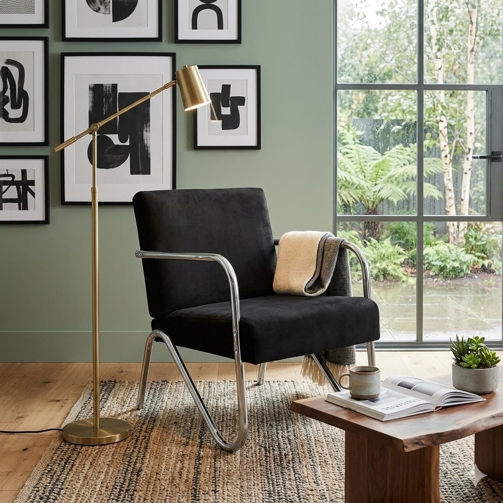 Poltrona Conforto para Sala de Espera Consultório Recepção Manicure Suede com Braço de Alumínio