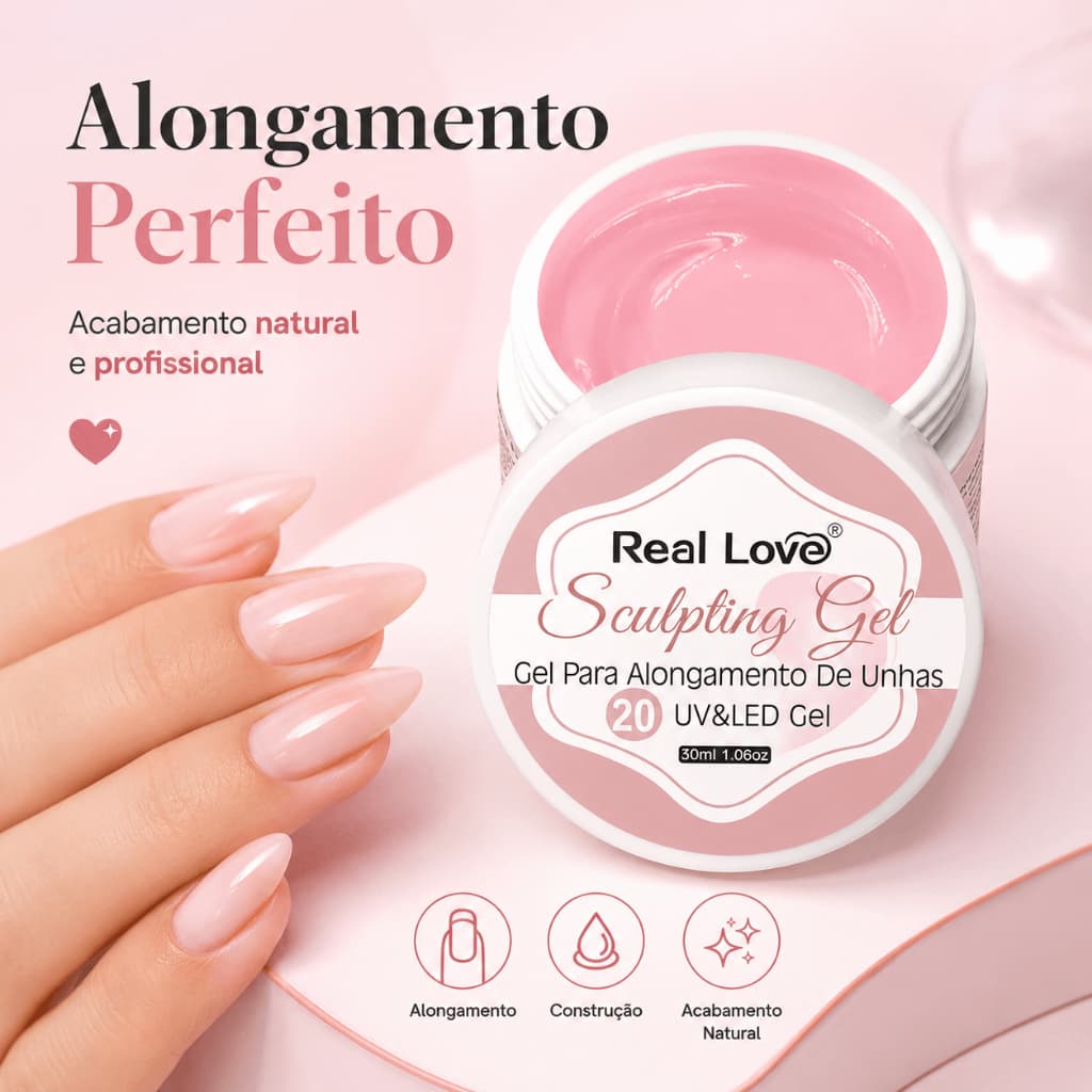 Gel de Alongamento para Unhas 30ml Real Love Sculpting Gel UV LED Fibra Construção Natural