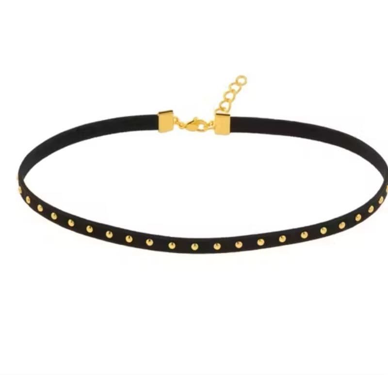 Choker Gargantilha Colar Cordão Courinho Camurça Preto,Nude,Marrom com Tachinhas Vintage Western Country