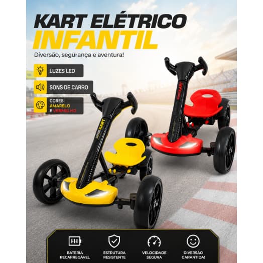 Kart Eletrico Infantil Carrinho de Passeio Quadriciclo Motorizado Mini Carro Brinquedo Multmaxx